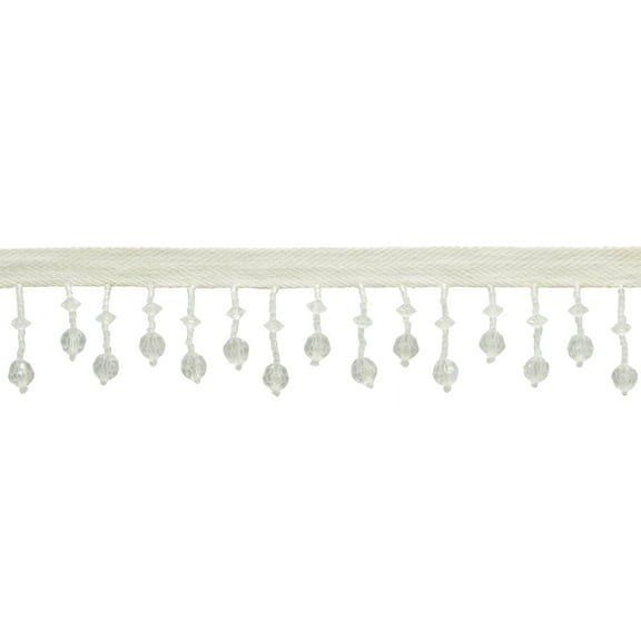 1 1/2" (3.5cm) Beautiful Handcrafted Lantern Beaded Fringe Trim # B40682,, White Clear #CLRA1 (Translucent Clear, Bright White) 12 Yards (36 ft/11m)