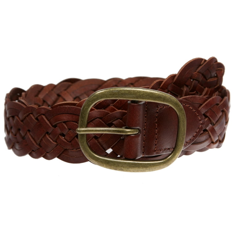 1 1/2 (37 mm) Women's Oval Braided Woven Leather Belt 