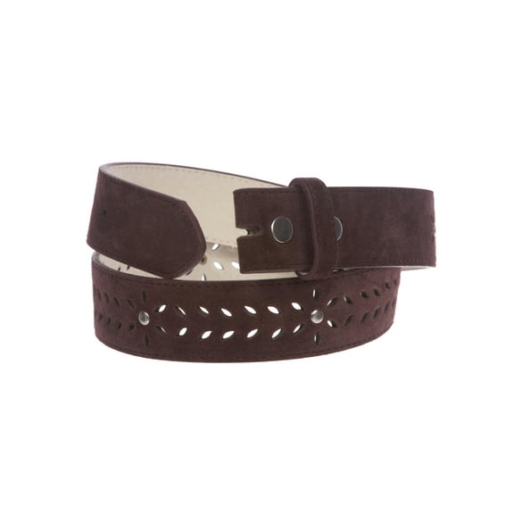 1 1/2" (38 mm) Snap on Suede Perforated Studded Leather Belt Strap