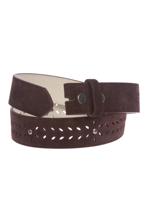 1 1/2" (38 mm) Snap on Suede Perforated Studded Leather Belt Strap