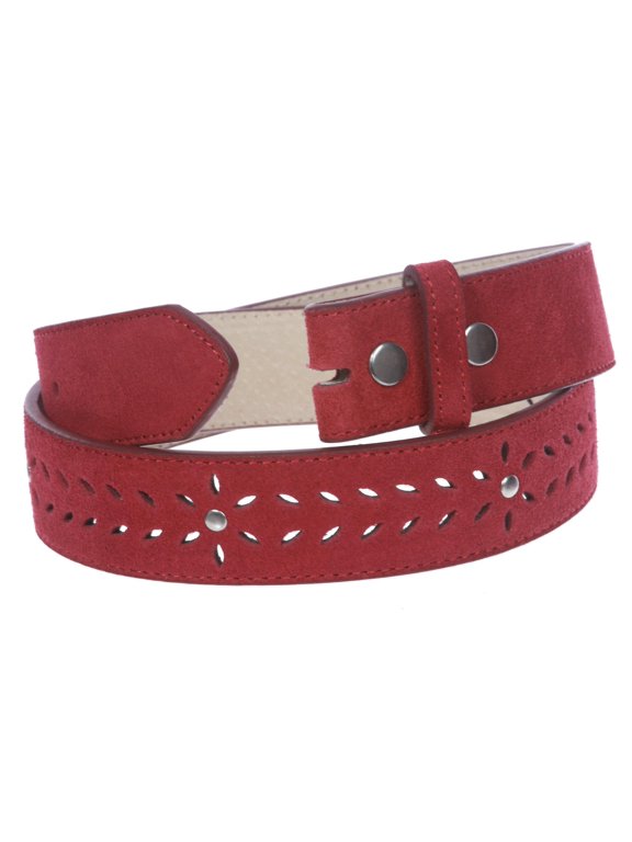 1 1/2" (38 mm) Snap on Suede Perforated Studded Leather Belt Strap