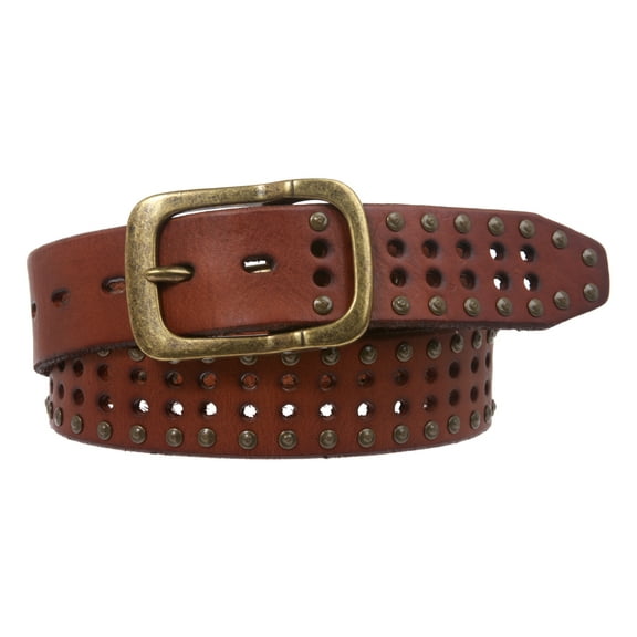 1 1/2" (38 mm) Snap on Vintage Cowhide Metal Circle Studded Leather Belt