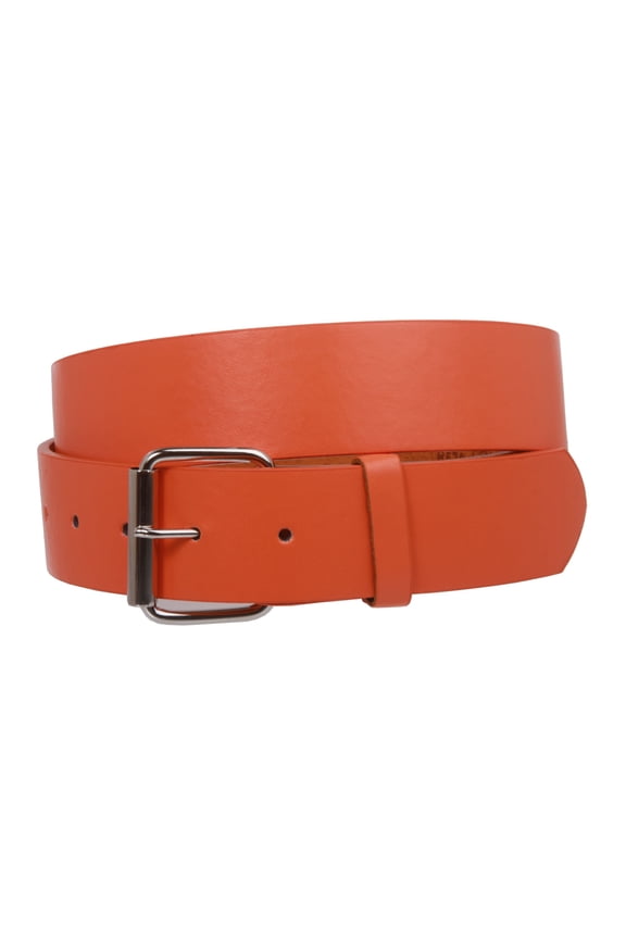 1 1/2" (38mm) Snap On Plain Leather Jean Belt With Roller Buckle