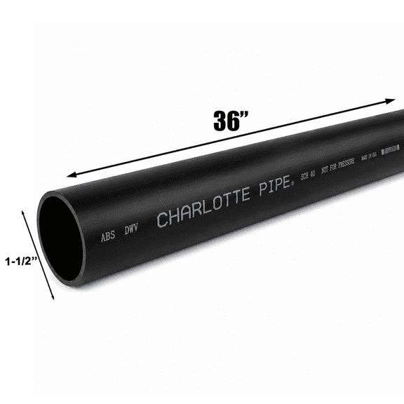 1-1/2" ABS DWV Pipe Black Drain Waste Vent Plumbing Pipe, 36"