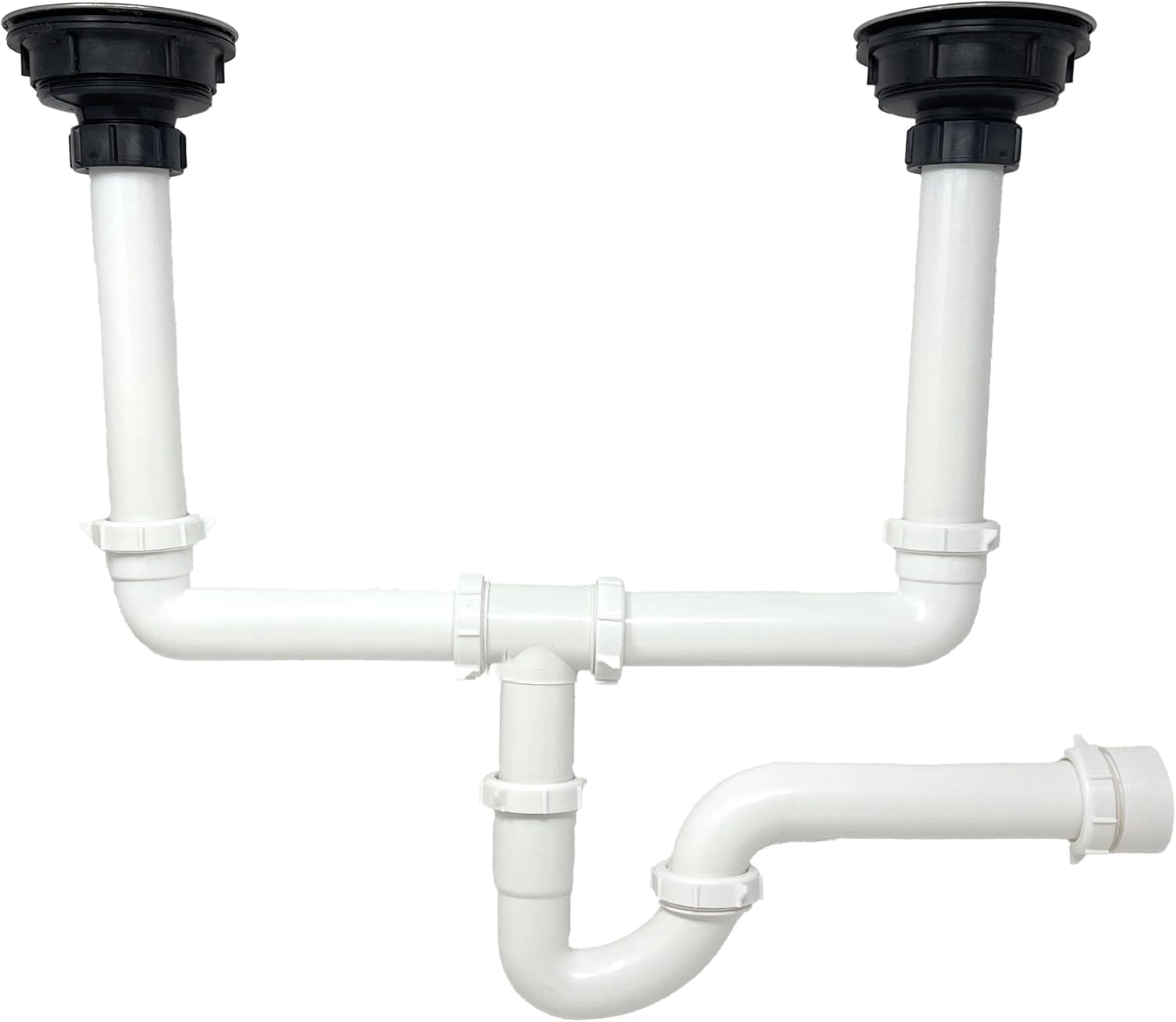 Snappy Trap 1-1/2" Drain Kit For Double Kitchen Sinks – All-in-One P-Trap With Dishwasher & RO Connections