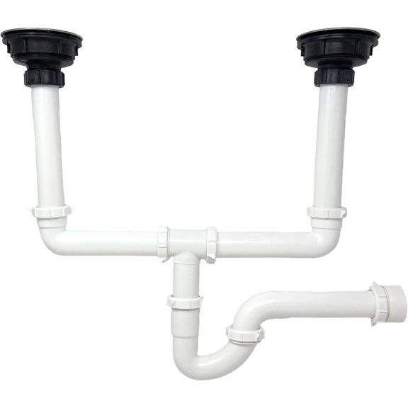 1 1/2" All-In-One-Drain Kit for Double Bowl Kitchen Sinks Hard Tube with Strainer Baskets P Trap kit
