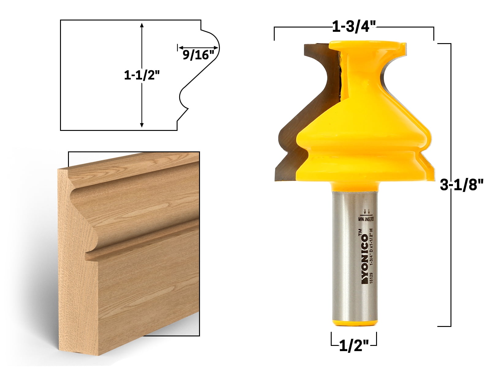 1-1/2" Base Cap Molding Router Bit - 1/2" Shank - Yonico 16129