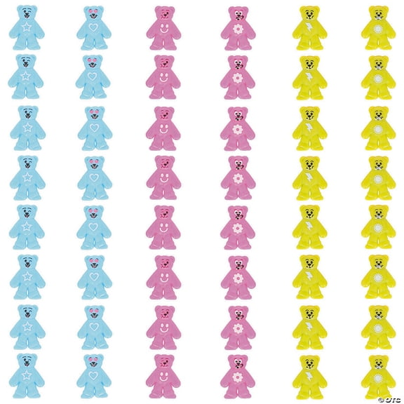 1 1/2" Bulk 48 Pieces Mini Bright Color Silly Icon Vinyl Bears