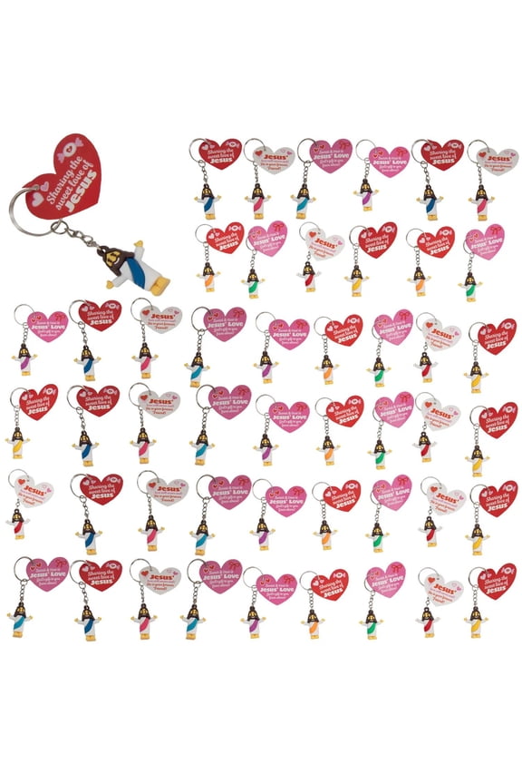 1 1/2" Bulk Mini Jesus Keychain Religious Valentine Exchanges with Card for 48