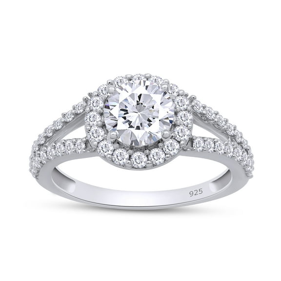AFFY 1.50CT 6.5MM Round Moissanite Diamond Halo Split Shank Ring for Women 14K White Gold over silver-4