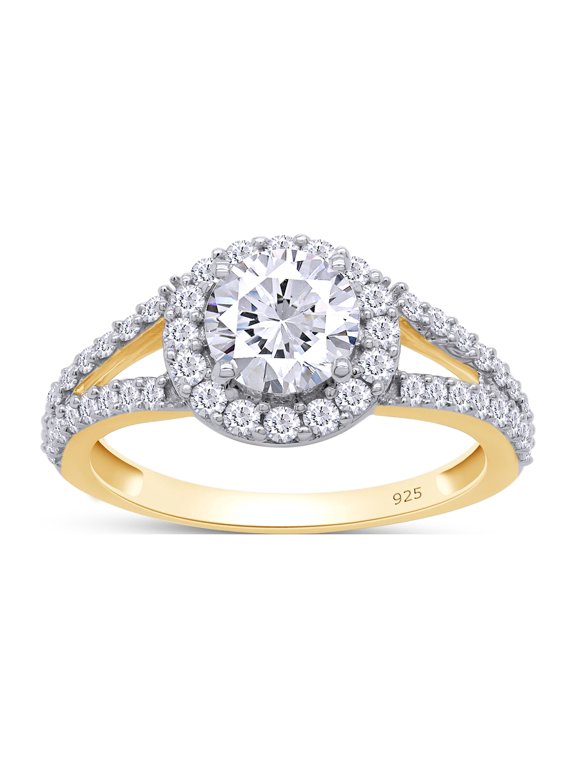 1.50CT 6.5MM Round Moissanite Diamond Halo Split Shank Ring for Women 14K Yellow Gold over silver-10