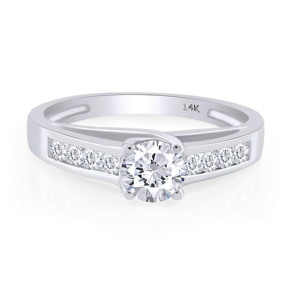 1 1/2 CT Round Cut Cubic Zirconia With Prong & Channel Setting Solitaire With Accents Engagement Ring For Womens In 14K Solid White Gold (1.50 Cttw) - 6