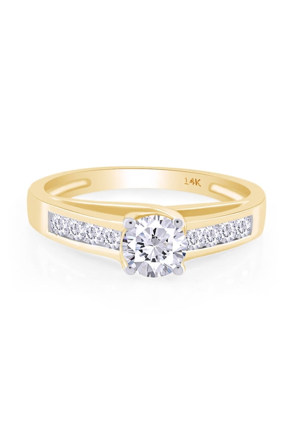 1 1/2 CT Round Cut Cubic Zirconia With Prong & Channel Setting Solitaire With Accents Engagement Ring For Womens In 14K Solid Yellow Gold (1.50 Cttw) -10