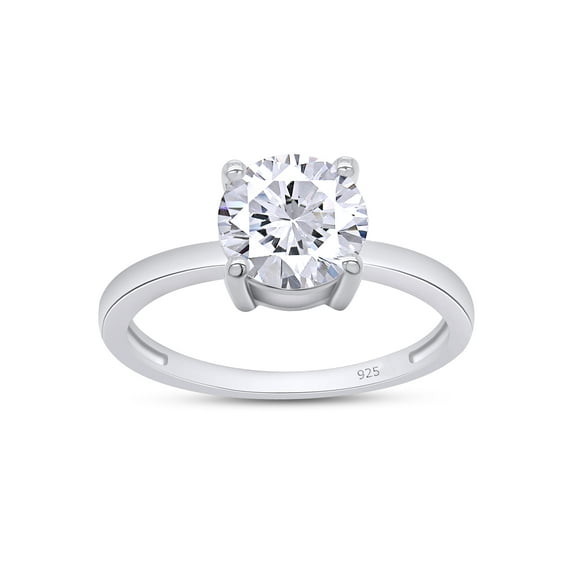1 1/2 Carat 7.5MM Round Cut Lab Created Moissanite Diamond Prongs Set Engagement Wedding Solitaire Ring In 14K White Gold Plated 925 Sterling Silver (Color: G-H, Clarity: VVS1, 1.50 Ct) Size 9.5