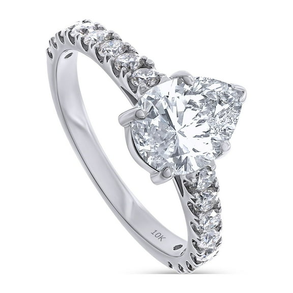 1 1/2 Carat 8X6MM Pear & Round Cut Lab Created Moissanite Diamond Wedding Promise Ring In 10K Solid White Gold Teardrop Wedding Bands for Women (VVS1 Clarity, 1.50 Cttw)-4