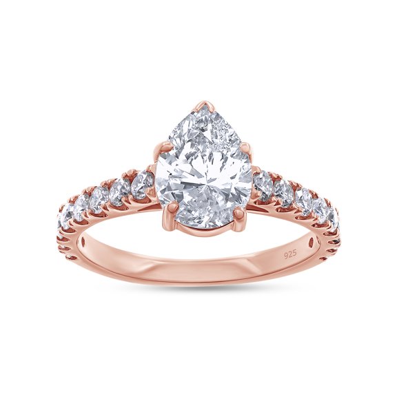 1 1/2 Carat 8X6MM Pear & Round Cut Lab Created Moissanite Diamond Wedding Promise Ring In 14K Rose Gold Over Sterling Silver Teardrop Wedding Bands for Women (VVS1 Clarity, 1.50 Cttw)-7.5