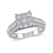 GEM AND HARMONY 1 1/2 Carat (Ctw G-H, I2-I3) Princess-Cut Diamond Engagement Ring in 10K White Gold