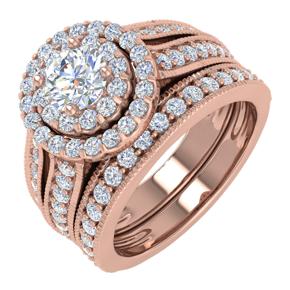 1 1/2 Carat Diamond Bridal Ring Band Set in 14K Rose Gold (Ring Size 8.5)