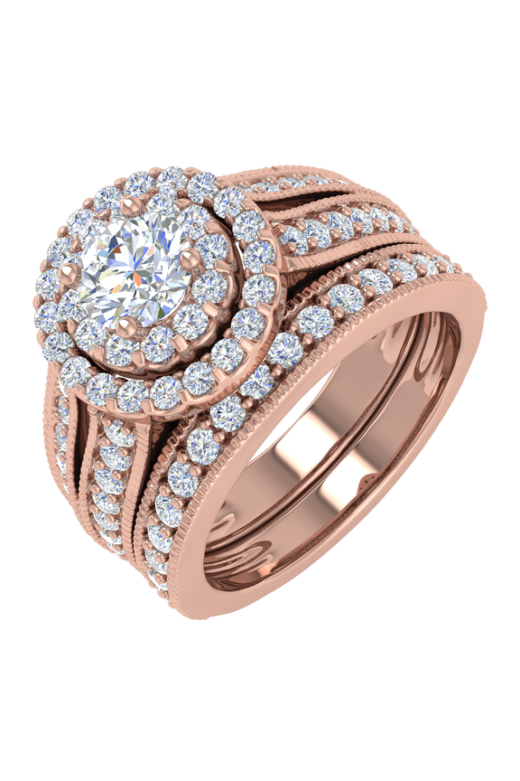 1 1/2 Carat Diamond Bridal Ring Band Set in 14K Rose Gold (Ring Size 9)