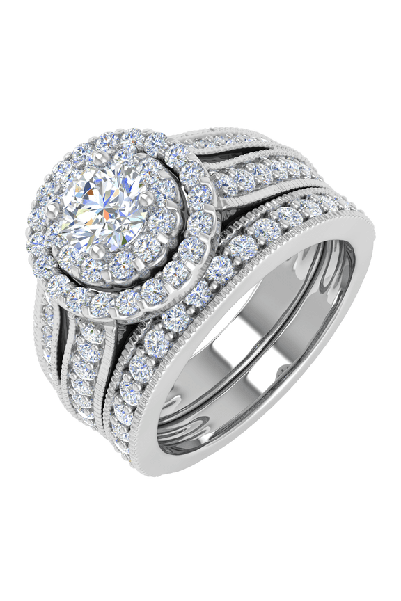 1 1/2 Carat Diamond Bridal Ring Band Set in 14K White Gold (Ring Size 8.5)