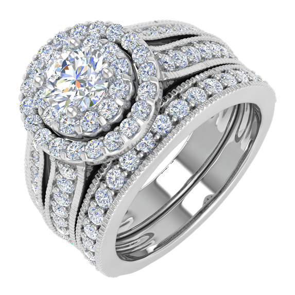 1 1/2 Carat Diamond Bridal Ring Band Set in 14K White Gold (Ring Size 9.25)