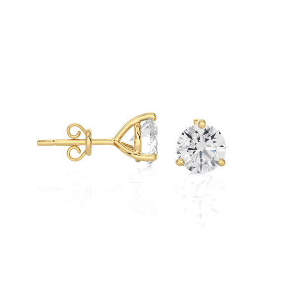 1 1/2 Carat Diamond Round Stud Earrings for Women in 14k Yellow Gold (F-G, I2, cttw) 3-Prong Martini Setting and Push Back by Privosa Fine Jewelry