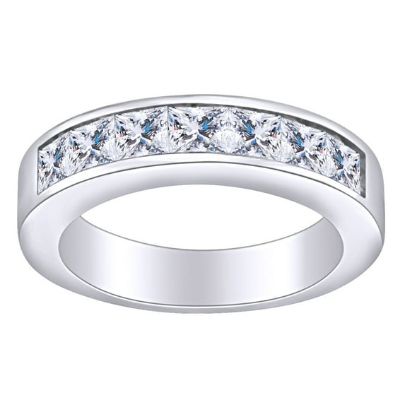 AFFY 1 1/2 Carat Princess Cut White Natural Diamond Channel Set Wedding Band Ring In 14k Solid White Gold (1.50Cttw) Ring Size-10
