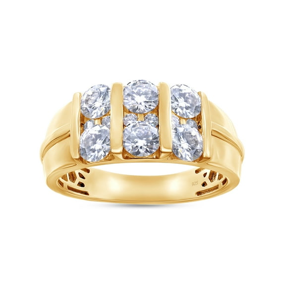 1 1/2 Carat Round Cut Lab Created Moissanite Diamond Channel Set Men's Three Row Anniversary Band Ring In 14K Yellow Gold Over Sterling Silver Jewelry Gift For Men (VVS1 Clarity, 1.50 Cttw)-11.5