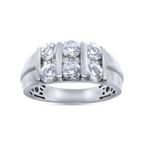 1 1/2 Carat Round Cut Lab Created Moissanite Diamond Channel Set Men's Three Row Anniversary Wedding Band Ring In 14K White Gold Over Sterling Silver Jewelry Gift For Men (VVS1 Clarity, 1.50 Cttw)-8