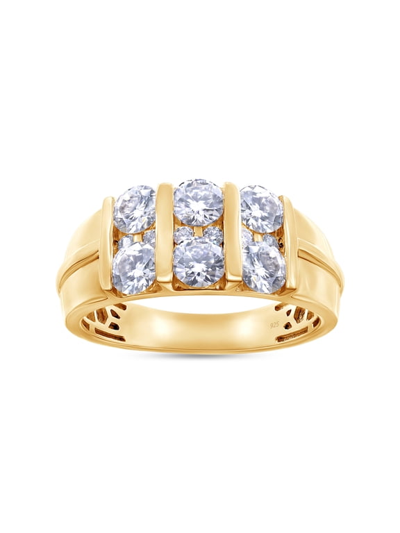 1 1/2 Carat Round Cut Lab Created Moissanite Diamond Channel Set Men's Three Row Anniversary Wedding Band Ring In 14K Yellow Gold Over Sterling Silver Jewelry Gift For Men (VVS1 Clarity, 1.50 Cttw)-11
