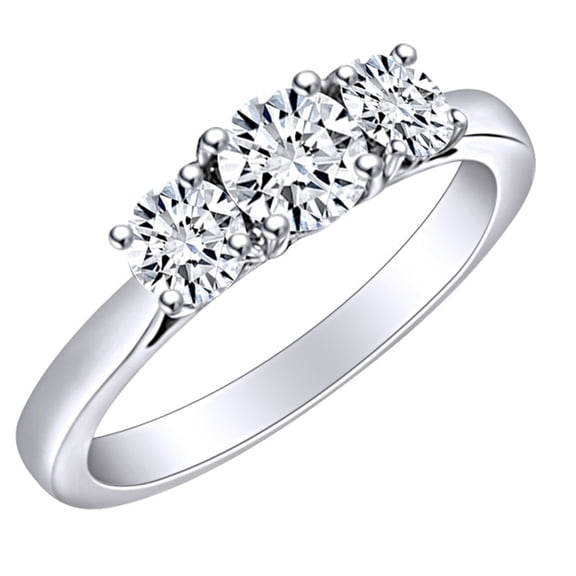 AFFY 1 1/2 Carat Round Shape White Natural Diamond Three Stone Engagement Ring In 14k Solid White Gold (1.50 Cttw) Ring Size-7.5