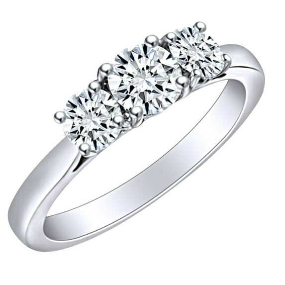 AFFY 1 1/2 Carat Round Shape White Natural Diamond Three Stone Engagement Ring In 14k Solid White Gold (1.50 Cttw) Ring Size-9