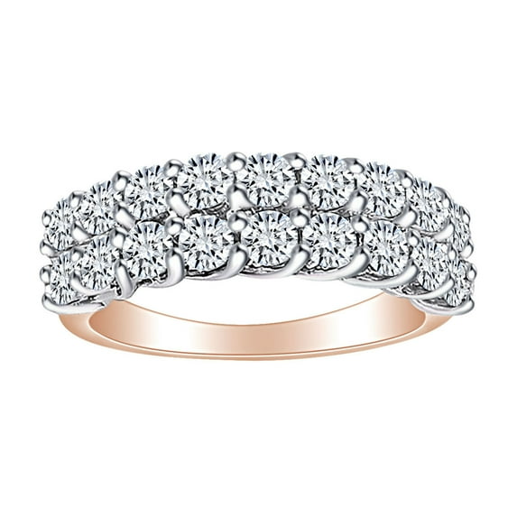 AFFY 1 1/2 Carat Round White Natural DiamonD Two Row Engagement Wedding Band Ring 14k Solid Rose Gold (1.50 Cttw) Ring Size-9
