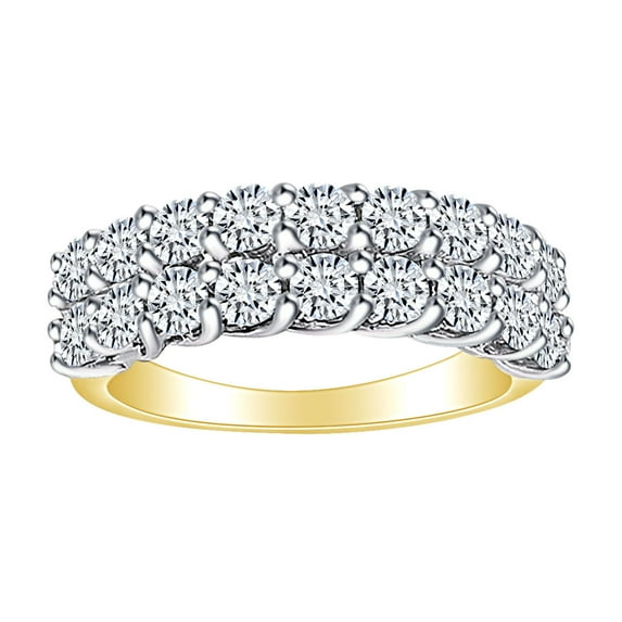 AFFY 1 1/2 Carat Round White Natural DiamonD Two Row Engagement Wedding Band Ring 14k Solid Yellow Gold (1.50 Cttw) Ring Size-8