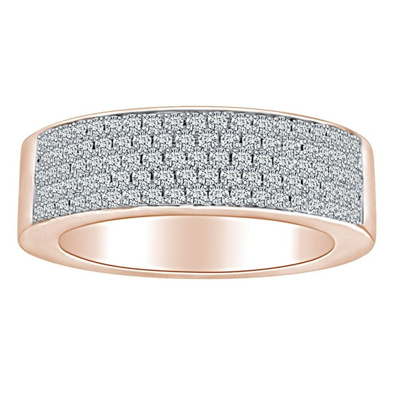 AFFY 1 1/2 Carat Round White Natural Diamond Five Row Anniversary Wedding Band Ring 14k Solid Rose Gold (1.50 Cttw) Ring Size-5.5