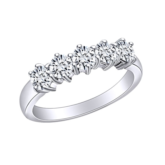 AFFY 1 1/2 Carat Round White Natural Diamond Five Stone Eternity Wedding Band Ring 14k Solid White Gold (1.50 Cttw) Ring Size-7