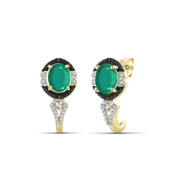 1 1/2 Carat T.G.W. Emerald And Black & White Diamond Accent 14k Gold Over Silver Hoop Earrings