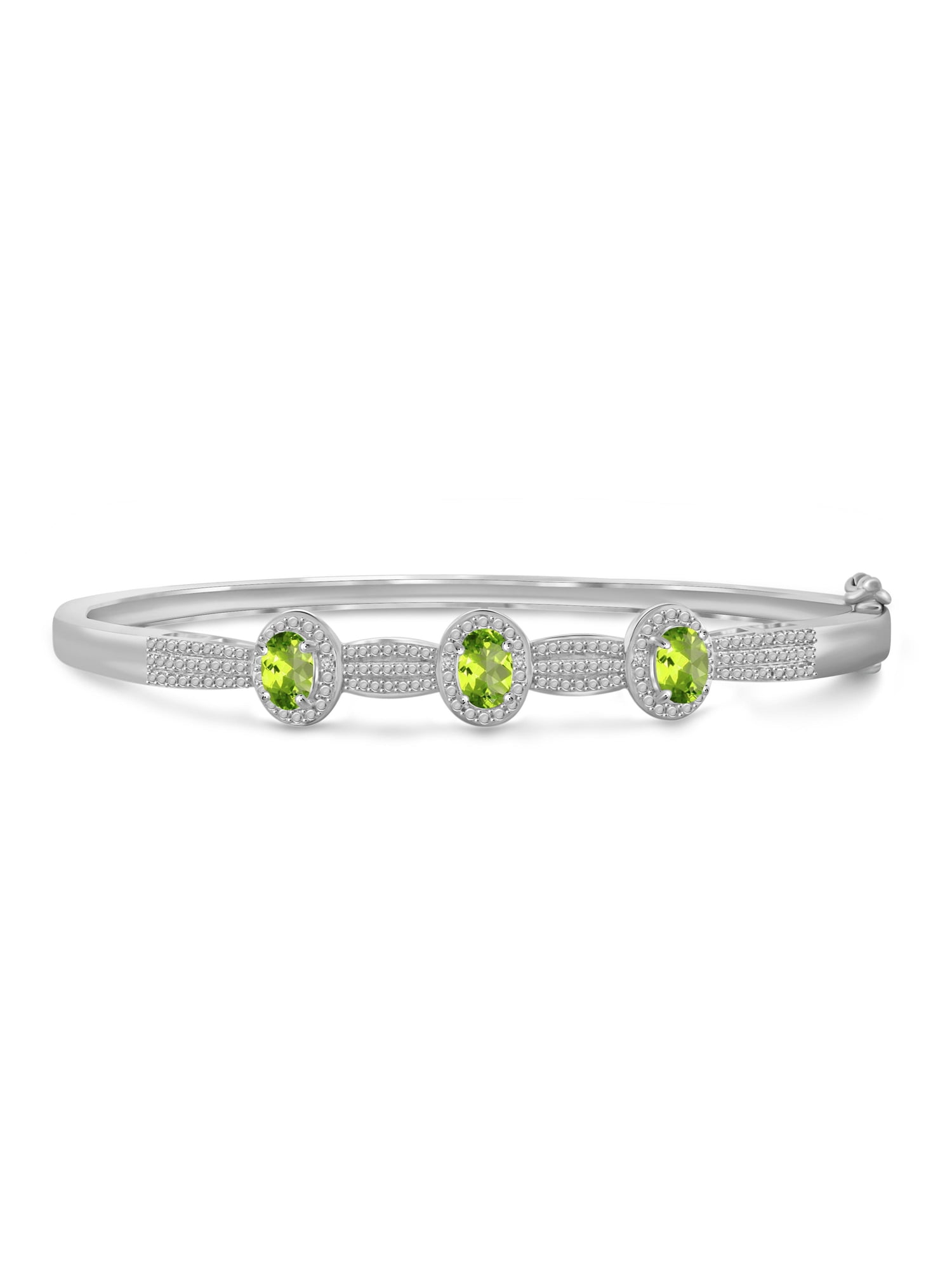 1 1/2 Carat T.G.W. Peridot And White Diamond Accent Sterling Silver Bangle