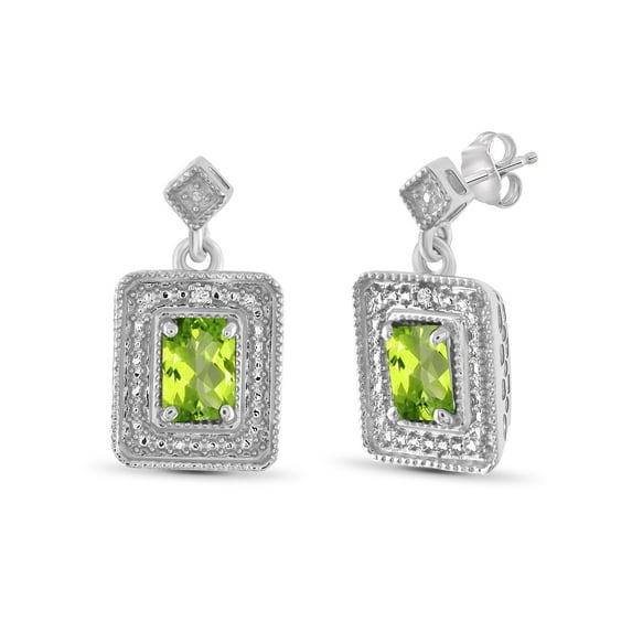 1 1/2 Carat T.G.W. Peridot And White Diamond Accent Sterling Silver Stud Earrings
