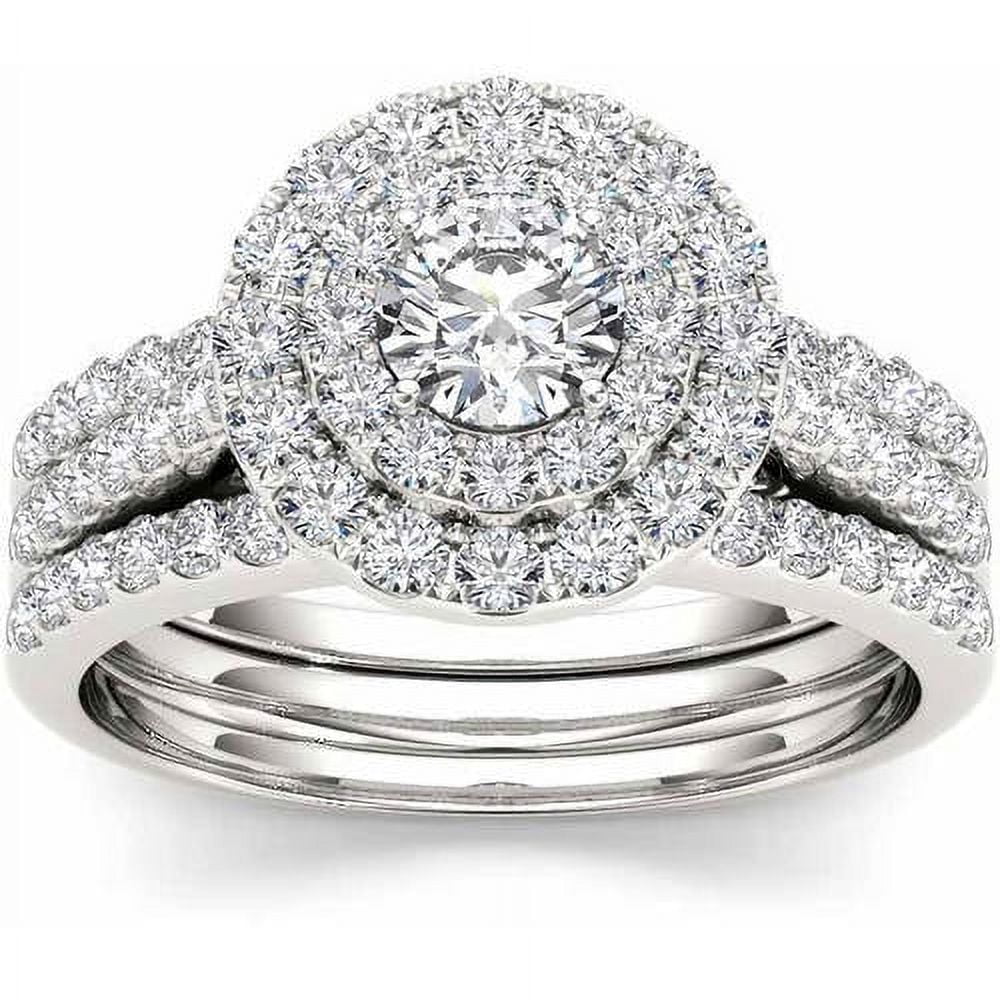 1-1/2 Carat T.W. Diamond 10kt White Gold Cushion-Shape Double Halo Engagement Ring Set