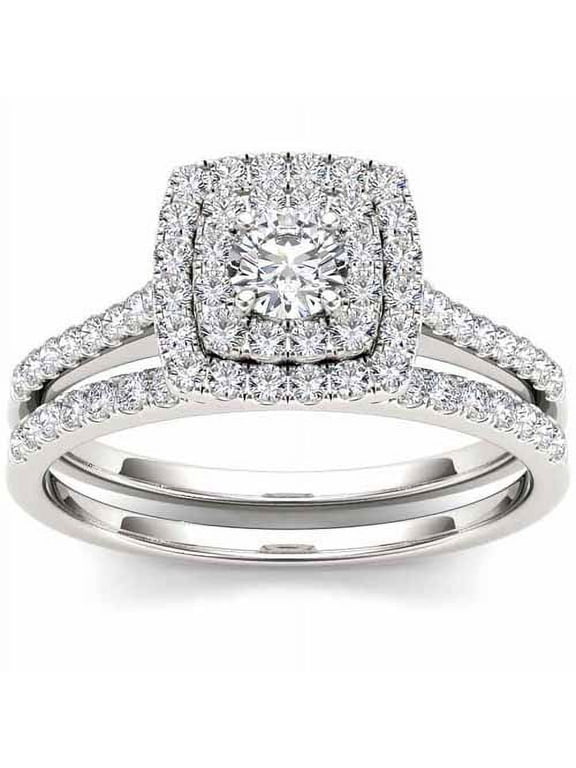 1-1/2 Carat T.W. Diamond 10kt White Gold Double Halo Engagement Ring Set