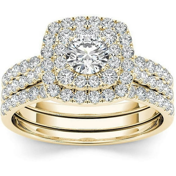 1-1/2 Carat T.W. Diamond 10kt Yellow Gold Double Halo Engagement Ring Set