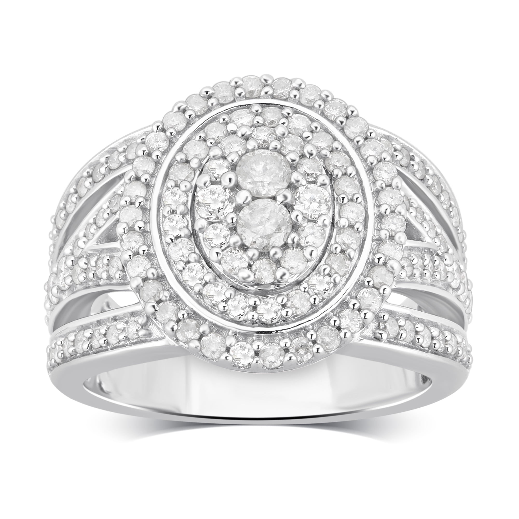 1 1/2 Carat T.W Diamond Cluster Sterling Silver Engagement Ring (I-J/I2-I3)