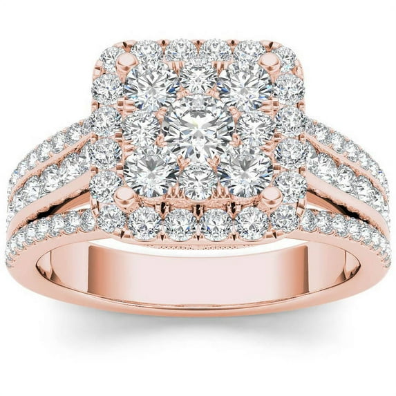 1-1/2 Carat T.W. Diamond Single Halo Cluster 14kt Rose Gold Engagement Ring
