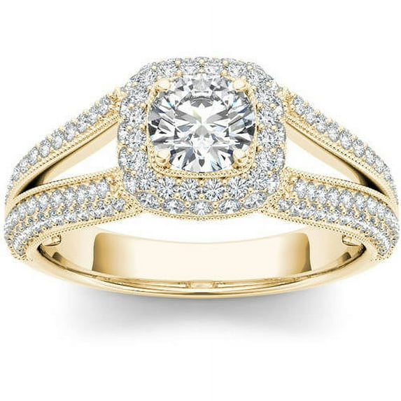1-1/2 Carat T.W. Diamond Split Shank Single Halo 14kt Yellow Gold Engagement Ring