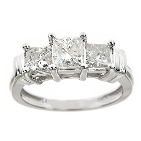 1-1/2 Carat T.W. Genuine Princess White Diamond 14kt White Gold Three-Stone Ring, IGL Certified
