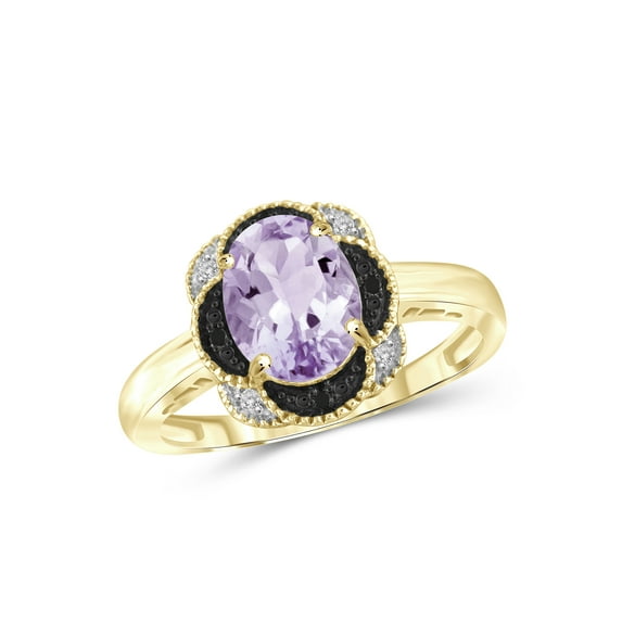 1 1/2 Carat T.W. Pink Amethyst And Accent Black and White Diamond 14K Gold Over Silver Ring