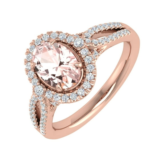 1 1/2 Carat White Natural Diamond and Oval Shaped Morganite Color Stone Engagement Ring in 14K Rose Gold (Ring Size 10) (SI1-SI2 Clarity)