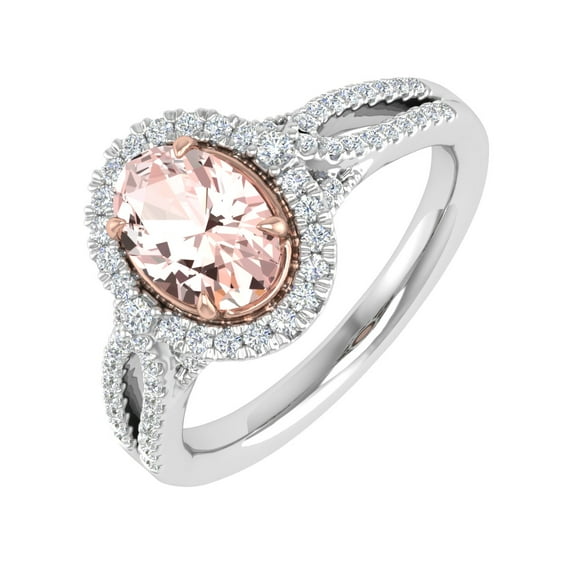 1 1/2 Carat White Natural Diamond and Oval Shaped Morganite Color Stone Engagement Ring in 14K White Gold (Ring Size 4.75) (SI1-SI2 Clarity)