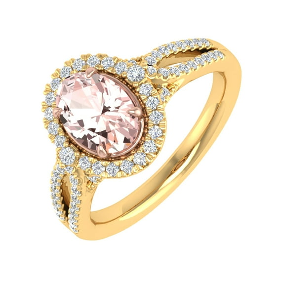 1 1/2 Carat White Natural Diamond and Oval Shaped Morganite Color Stone Engagement Ring in 14K Yellow Gold (Ring Size 8.75) (SI1-SI2 Clarity)